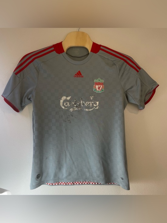 Liverpool Away 2008 2009 Soccer Jersey Gray Adidas Carlsberg Mens L Vintage Y2K